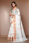 Buy_Khwaab by Sanjana Lakhani_White Saree Kora Tanchhoi Zari Woven Leaf Pattern _at_Aza_Fashions