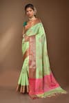 Buy_Khwaab by Sanjana Lakhani_Green Saree Cotton Desi Patola Woven Floral _at_Aza_Fashions