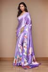 Buy_Samyukta Singhania_Purple Pure Satin Crepe Printed Digital Floral Saree With Running Blouse _at_Aza_Fashions