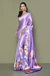 Shop_Samyukta Singhania_Purple Pure Satin Crepe Printed Digital Floral Saree With Running Blouse _Online_at_Aza_Fashions