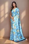 Buy_Samyukta Singhania_Blue Pure Satin Crepe Printed Digital Flora Saree With Running Blouse _at_Aza_Fashions