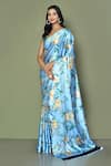 Shop_Khwaab by Sanjana Lakhani_Blue Pure Satin Crepe Printed Digital Flora Saree With Running Blouse _Online_at_Aza_Fashions