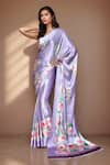 Buy_Khwaab by Sanjana Lakhani_Purple Pure Satin Crepe Printed Digital Bouquet Saree With Running Blouse _at_Aza_Fashions