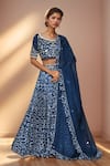 Buy_Khwaab by Sanjana Lakhani_Blue Satin Georgette Printed Geometrical Round Lehenga Set _at_Aza_Fashions