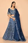 Buy_Khwaab by Sanjana Lakhani_Blue Satin Georgette Printed Geometrical Round Lehenga Set 