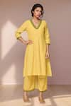 Buy_Khwaab by Sanjana Lakhani_Green Cotton Lace V Neck Kurta _at_Aza_Fashions