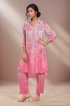 Buy_Khwaab by Sanjana Lakhani_Pink Crepe Silk Embellished Sequin Shirt Printed Shaded High-low Kurta With Pant _at_Aza_Fashions