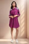 Buy_Samyukta Singhania_Wine Crepe Embroidered Cutdana Collared And Moti Dress _at_Aza_Fashions