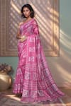 Buy_Khwaab by Sanjana Lakhani_Pink Soft Silk Geometric Motifs Saree _at_Aza_Fashions