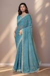 Buy_Khwaab by Sanjana Lakhani_Blue Georgette Embroidered Machine Bandhani Pattern Saree With Blouse _at_Aza_Fashions