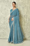 Shop_Khwaab by Sanjana Lakhani_Blue Georgette Embroidered Machine Bandhani Pattern Saree With Blouse 