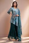 Buy_Samyukta Singhania_Grey Kurta Chinon Embroidered Thread V Neck Floral Asymmetric Tunic Pant Set _at_Aza_Fashions