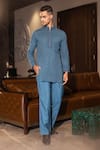 Buy_AMIT ARORA_Blue Kurta Embroidered Geometric Pattern Short With Pant _at_Aza_Fashions