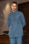 AMIT ARORA_Blue Kurta Embroidered Geometric Pattern Short With Pant _Online_at_Aza_Fashions