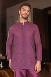 Shop_AMIT ARORA_Wine Kurta Embroidered Abstract Pattern Short With Pant _Online_at_Aza_Fashions