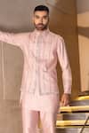 Shop_Amit Arora_Pink Silk Embroidered Mirror Kurta And Waistcoat Set _at_Aza_Fashions