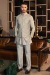Buy_AMIT ARORA_Mint Moonga Silk Hand Embroidered Thread Floral Waistcoat And Kurta Set _at_Aza_Fashions