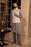 Buy_Amit Arora_Grey Jacquard, Modal Embroidery Hand Waistcoat With Asymmetric Kurta Set _at_Aza_Fashions