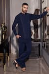 Buy_Amit Arora_Navy Polyester Embroidery Blue Hand Kurta Set _at_Aza_Fashions