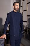 Shop_Amit Arora_Navy Polyester Embroidery Blue Hand Kurta Set _at_Aza_Fashions