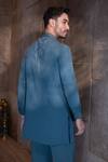 Shop_AMIT ARORA_Blue Poly Knit Embroidery Thread Drape Kurta With Aligadhi _at_Aza_Fashions