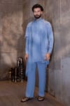 Buy_Amit Arora_Blue Polyester Embroidery Thread Asymmetric Drape Kurta With Aligadhi _at_Aza_Fashions