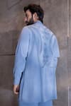 Shop_Amit Arora_Blue Polyester Embroidery Thread Asymmetric Drape Kurta With Aligadhi _at_Aza_Fashions