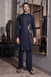 Shop_Amit Arora_Blue Polyester Sequins Abstract Embroidered Kurta With Aligadhi _at_Aza_Fashions