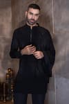 Shop_AMIT ARORA_Black Knit Lycra Embroidery Floral Flared Drape Kurta With Aligadhi _Online_at_Aza_Fashions