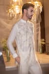 Shop_AMIT ARORA_Cream Kurta Moonga Silk Embroidery Floral Short With Aligadhi _at_Aza_Fashions