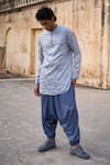 Dash And Dot_Blue 100% Polyester Woven Jacquard Short Kurta _Online_at_Aza_Fashions