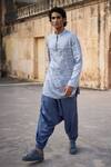 Buy_Dash And Dot_Blue 100% Polyester Woven Jacquard Short Kurta _Online_at_Aza_Fashions