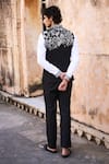 Shop_Dash and Dot_Black Jacket And Pant 64% Polyester Embroidered Thread Bandi & Set _at_Aza_Fashions