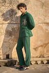 Dash and Dot_Emerald Green 100% Polyester Embroidered Thread Running Stitch Shirt _Online_at_Aza_Fashions