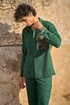 Buy_Dash and Dot_Emerald Green 100% Polyester Embroidered Thread Running Stitch Shirt _Online_at_Aza_Fashions