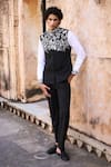 Buy_Dash and Dot_Black 64% Polyester Embroidered Thread Bandi With Straight Pant _at_Aza_Fashions