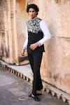 Buy_Dash and Dot_Black 64% Polyester Embroidered Thread Bandi With Straight Pant _Online_at_Aza_Fashions