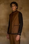 Dash and Dot_Brown 64% Polyester Embroidered Thread Bandi Jacket With Shirt _Online_at_Aza_Fashions