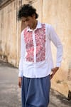 Dash and Dot_White 100% Organic Cotton Embroidered Thread Bib Shirt _at_Aza_Fashions