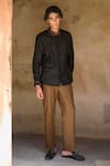 Shop_Dash And Dot_Black 100% Organic Cotton Embroidered Thread Border Shirt _at_Aza_Fashions