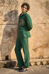 Buy_Dash and Dot_Emerald Green 100% Polyester Embroidered Thread Running Stitch Pant _Online_at_Aza_Fashions