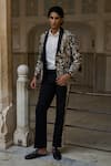 Buy_Dash and Dot_Ivory Blazer And Pant 64% Polyester Embroidery Gara Shawal Collar Tuxedo Set _at_Aza_Fashions