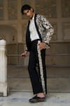 Dash and Dot_Ivory Blazer And Pant 64% Polyester Embroidery Gara Shawal Collar Tuxedo Set _Online_at_Aza_Fashions