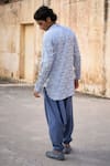 Shop_Dash And Dot_Blue Polyester Jacquard Village Woven Kurta With Harem Pant _at_Aza_Fashions