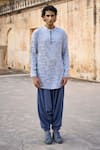 Dash And Dot_Blue Polyester Jacquard Village Woven Kurta With Harem Pant _Online_at_Aza_Fashions