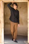 Buy_Dash and Dot_Brown 64% Polyester Embroidery Thread Geometric Straight Fit Pant _Online_at_Aza_Fashions