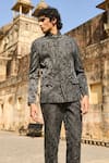 Dash and Dot_Grey 100% Polyester Weave Floral Paisley Woven Full Sleeve Bandhgala With Pant _Online_at_Aza_Fashions