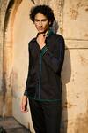 Dash And Dot_Black 100% Organic Cotton Embroidery Thread Shirt With Pant _Online_at_Aza_Fashions
