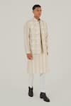 Dhruv Vaish_Ivory Silk Embroidered Thread Checkered Jawahar Jacket _Online_at_Aza_Fashions