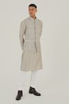 Dhruv Vaish_Grey Silk Embroidered Thread Checkered Jawahar Jacket _Online_at_Aza_Fashions